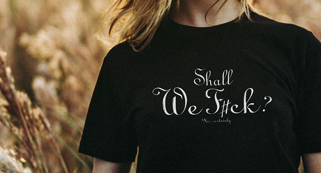 Shall We make out t-shirt on a girl in a field